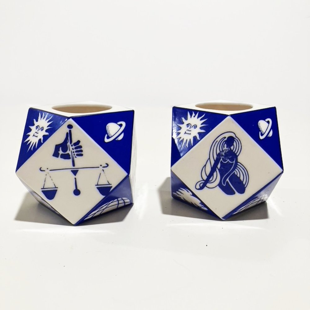 Libra and Virgo  Zodiac Signs  Porcelain Votive Candle Holder